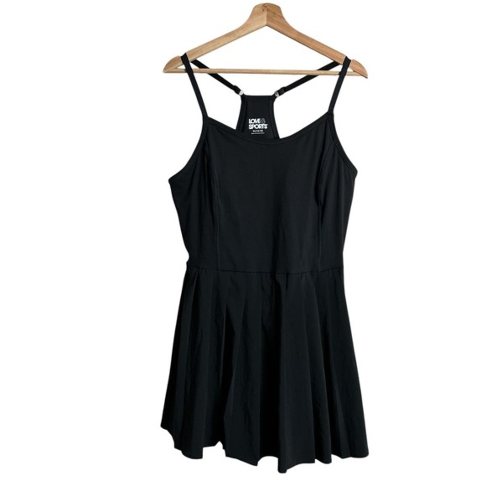 Love & Sports XL Size 16 - 18 Black Tennis Dress Built-In Shorts‎ Pockets Sporty